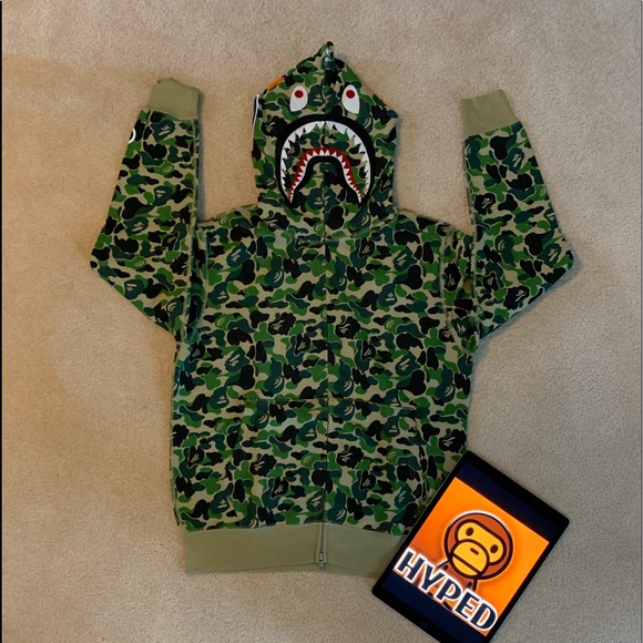 Bape Green Camo Shark Zip-Up Hoodie
